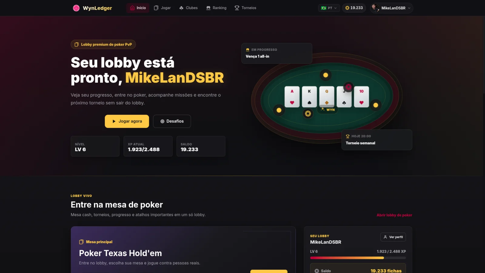 Lobby do WynLedger Poker