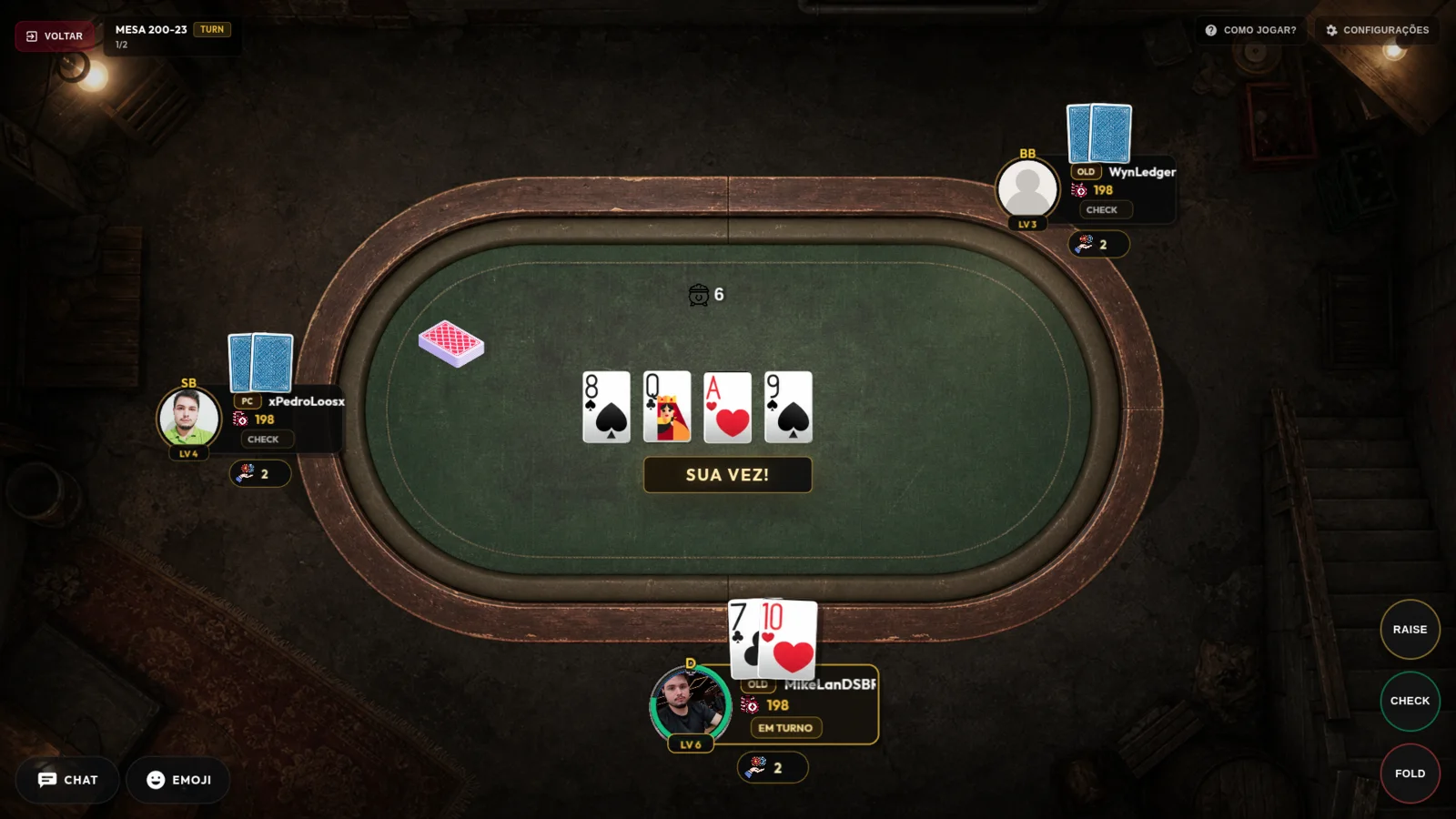 Partida real na mesa do WynLedger Poker
