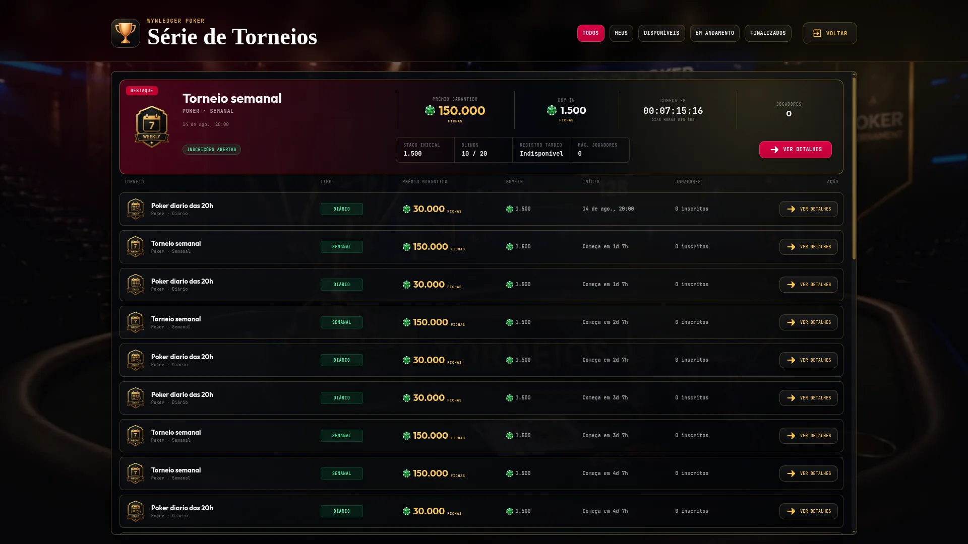 Série de torneios dentro do cliente WynPoker